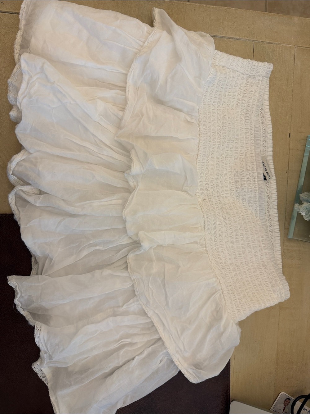 American Eagle Outfitters White Ruffled Smocked Waist Skater Skirt
